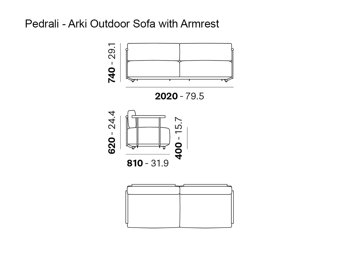 Pedrali Arki Outdoor Sofa With Armrest
