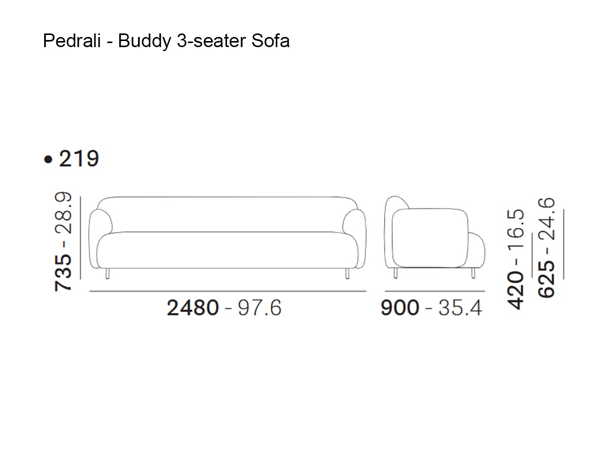 Pedrali Buddy 3 Seater Sofa