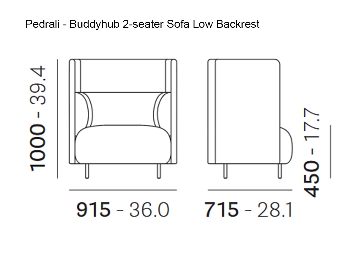 Pedrali Buddyhub 2 Seater Sofa Low Backrest