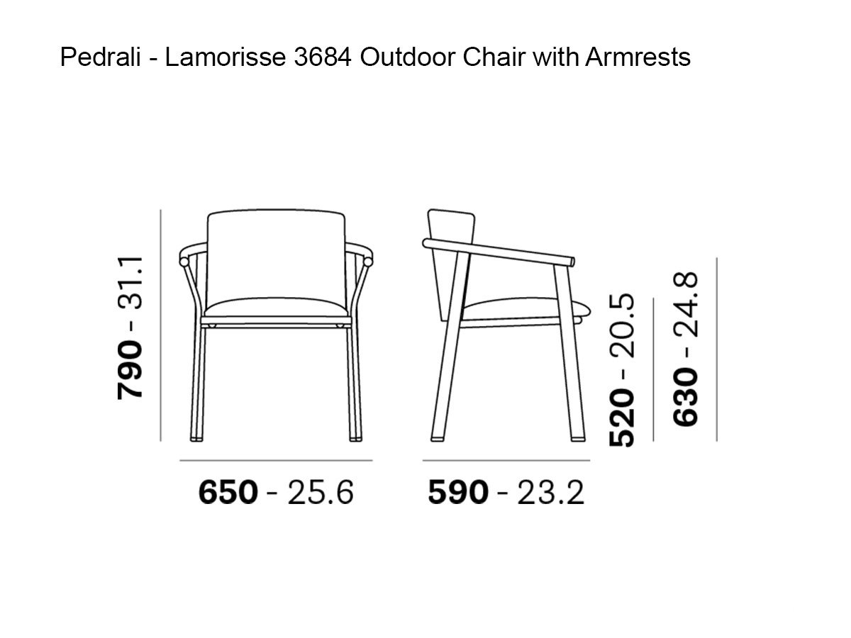 Pedrali Lamorisse 3684 Outdoor Chair With Armrests Seat And Back Cushion