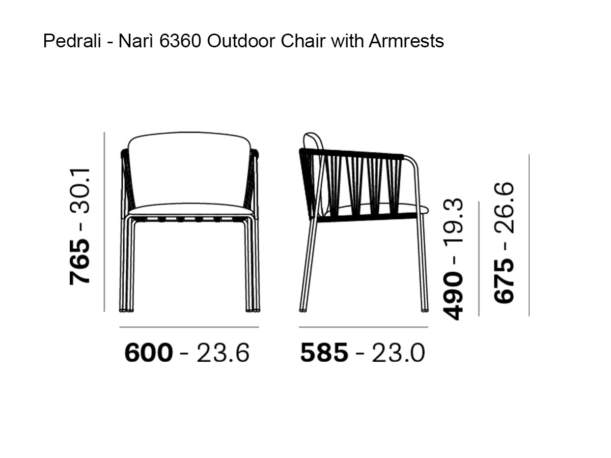 Pedrali Nari 6360 Outdoor Chair With Armrests Seat And Back Cushion