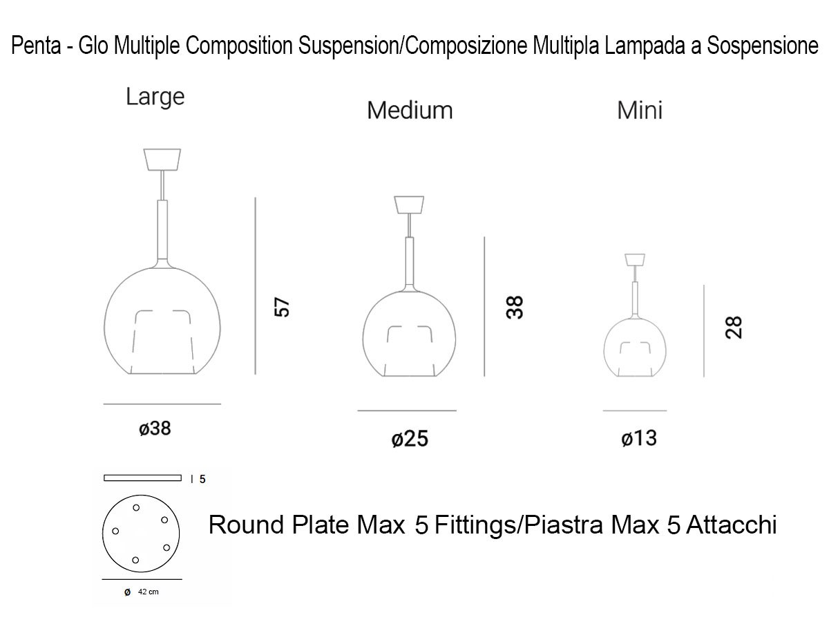 Penta Light Glo Multiple Composition 5 Suspension Lamp White Ceiling