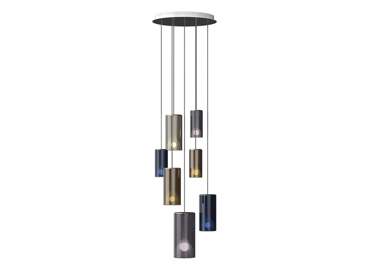 Penta Light Lit Multiple Composition 7 Suspension Lamp Ceiling Plate O60 White
