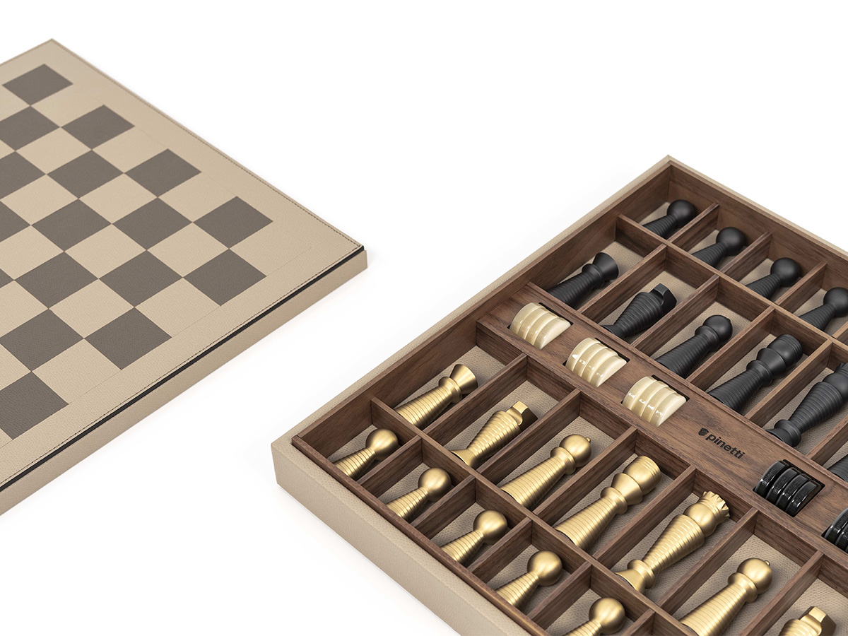 Pinetti Chess And Checkers Game Board Taupe