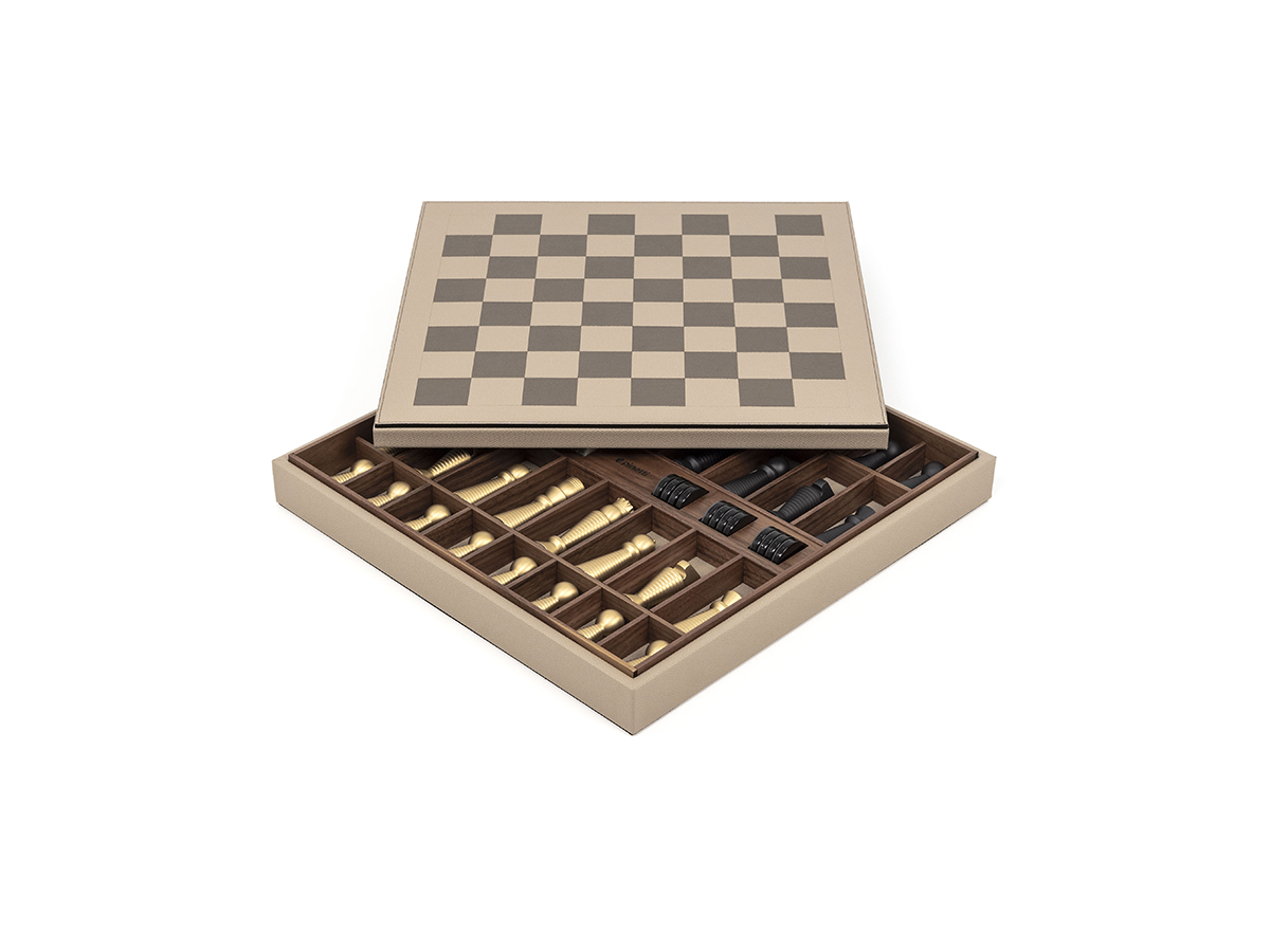 Pinetti Chess And Checkers Game Board Taupe
