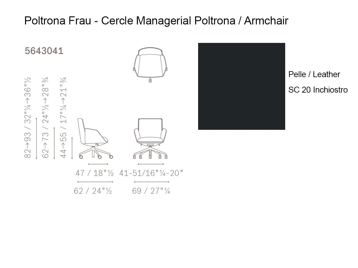 Poltrona Frau Cercle Managerial Office Chair Sc 20 Inchiostro