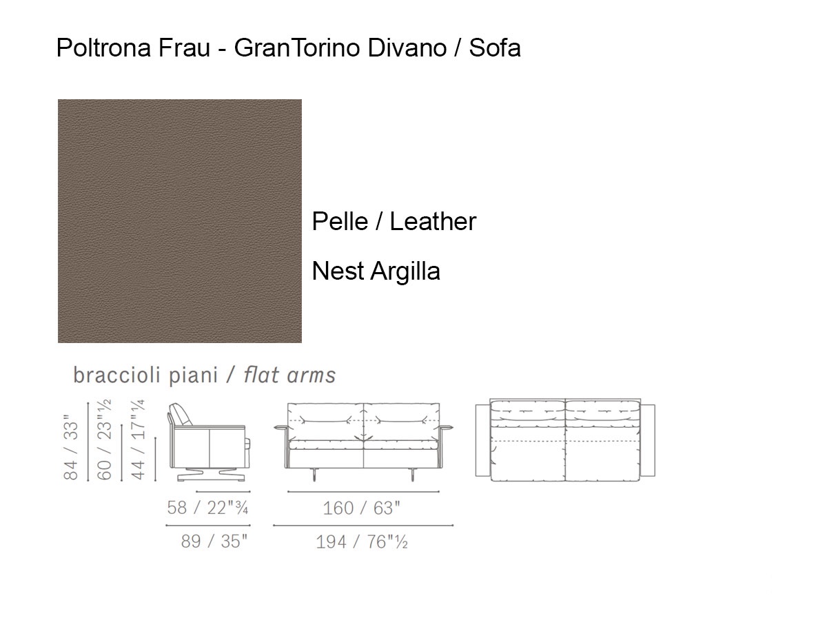 Poltrona Frau Grantorino 2 Seater Sofa With Flat Arms Nest Argilla