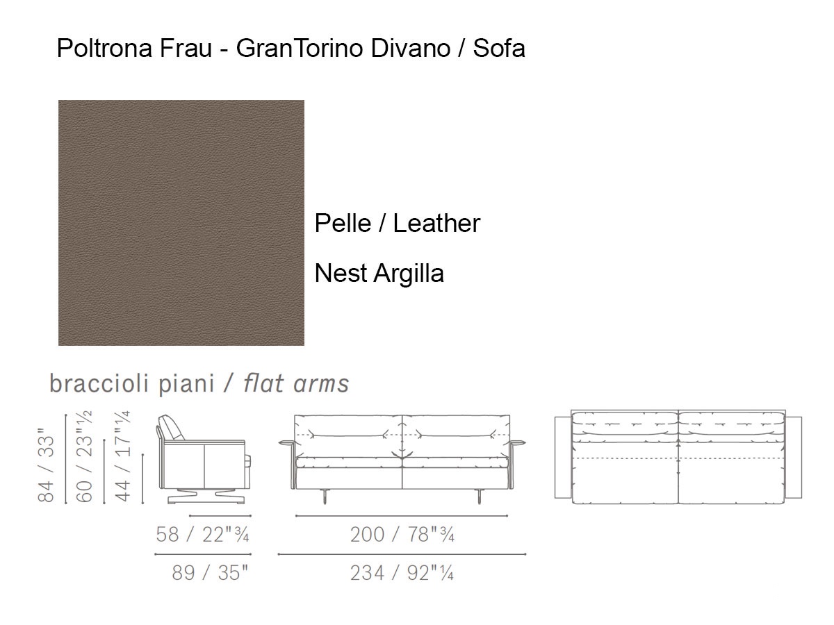 Poltrona Frau Grantorino Large 2 Seater Sofa With Flat Arms Nest Argilla