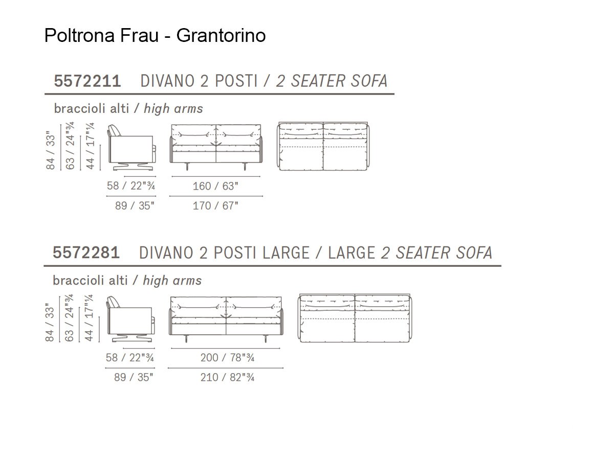 Poltrona Frau Grantorino 2 Seater Sofa High Arms