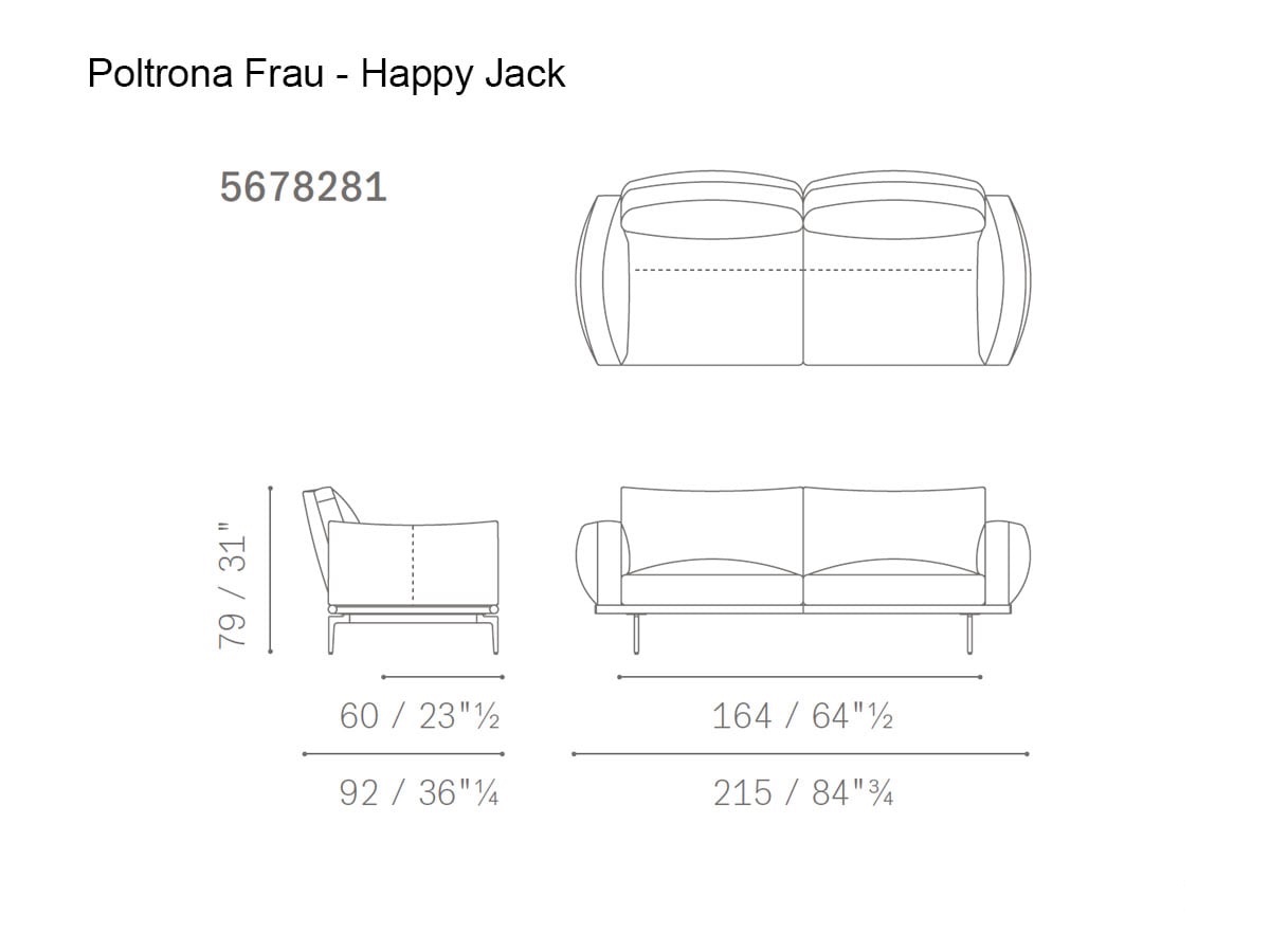 Poltrona Frau Happy Jack Large 2 Seater Sofa Leather Velvety Sesame