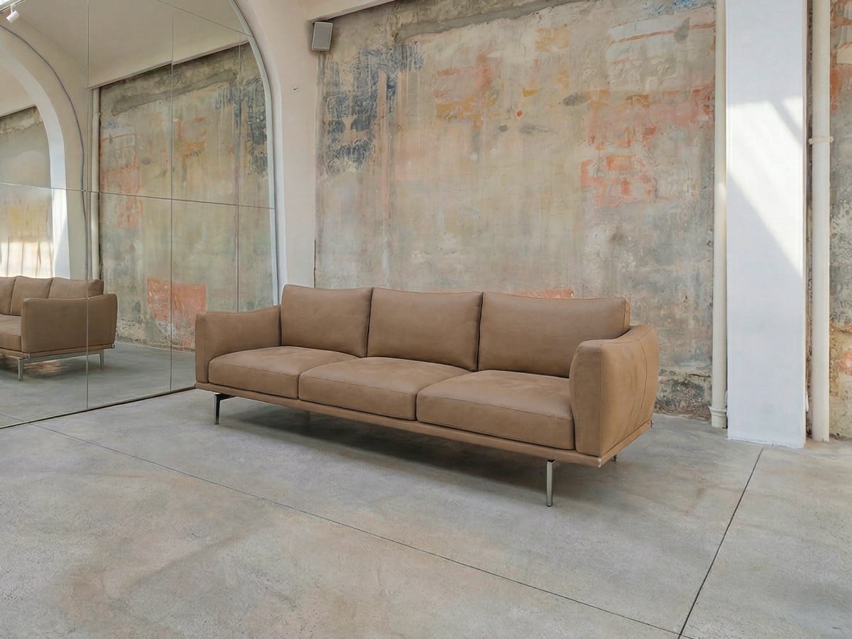 Poltrona Frau Happy Jack 3 Seater Sofa Leather Velvety Sesame