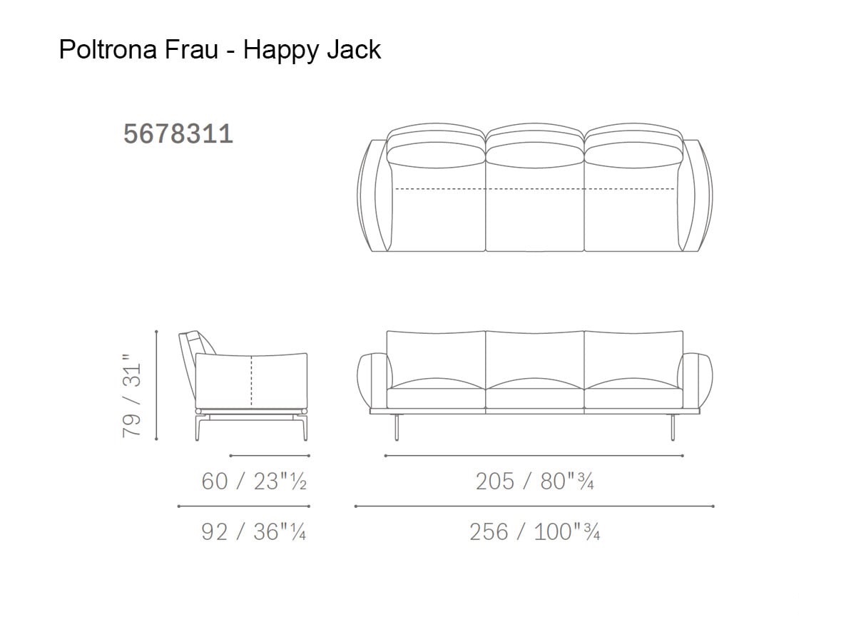 Poltrona Frau Happy Jack 3 Seater Sofa Leather Velvety Sesame