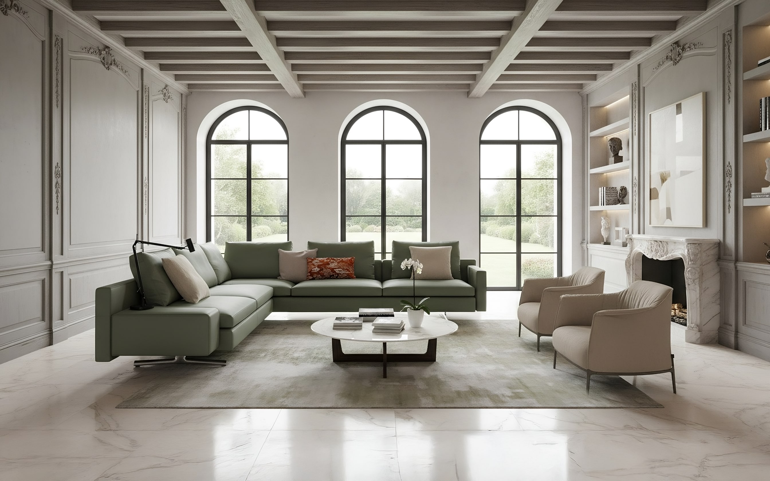 Poltrona Frau In The Mood Sofa Composition 5 Sc 180 Celadon