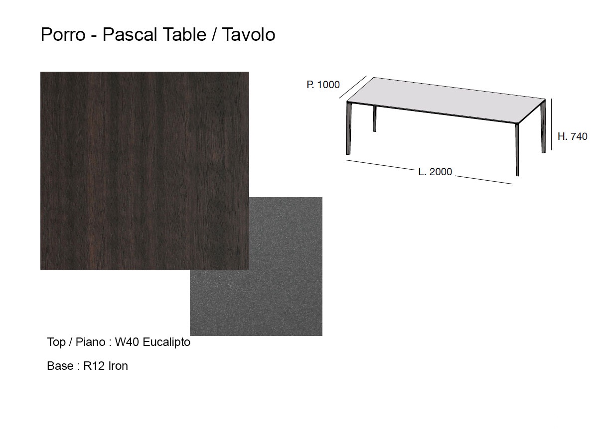 Porro Pascal Table 200x100 Cm Eucalyptus Top