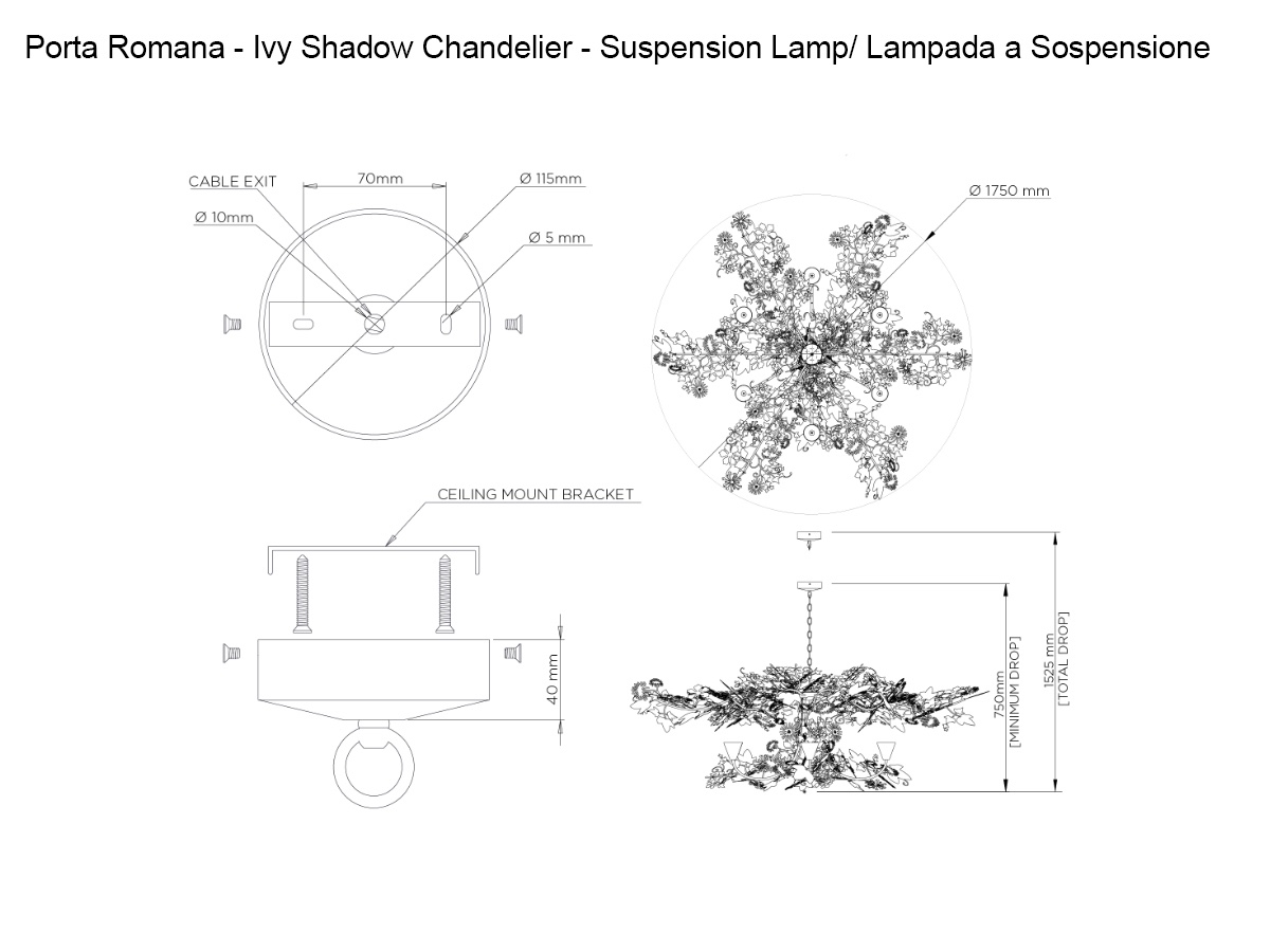 Porta Romana Ivy Shadow Large Suspension Lamp With Chain