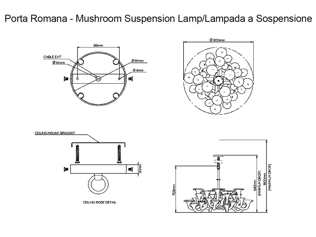 Porta Romana Mushroom Chandelier Suspension Lamp