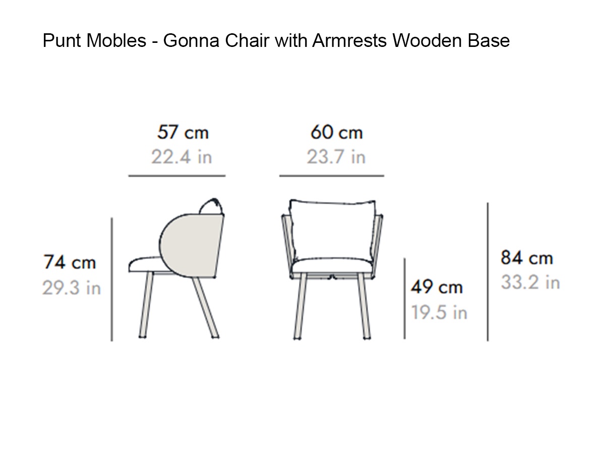 Punt Mobles Gonna Chair With Armrests Wooden Base With Back Cushion And Seat Upholstery