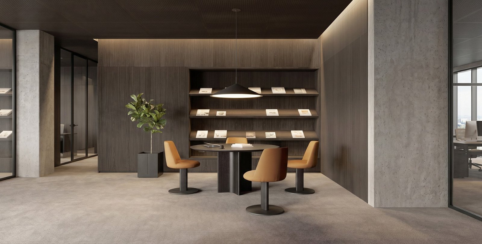 Punt Mobles Poste Swivel Chair With Wooden Base
