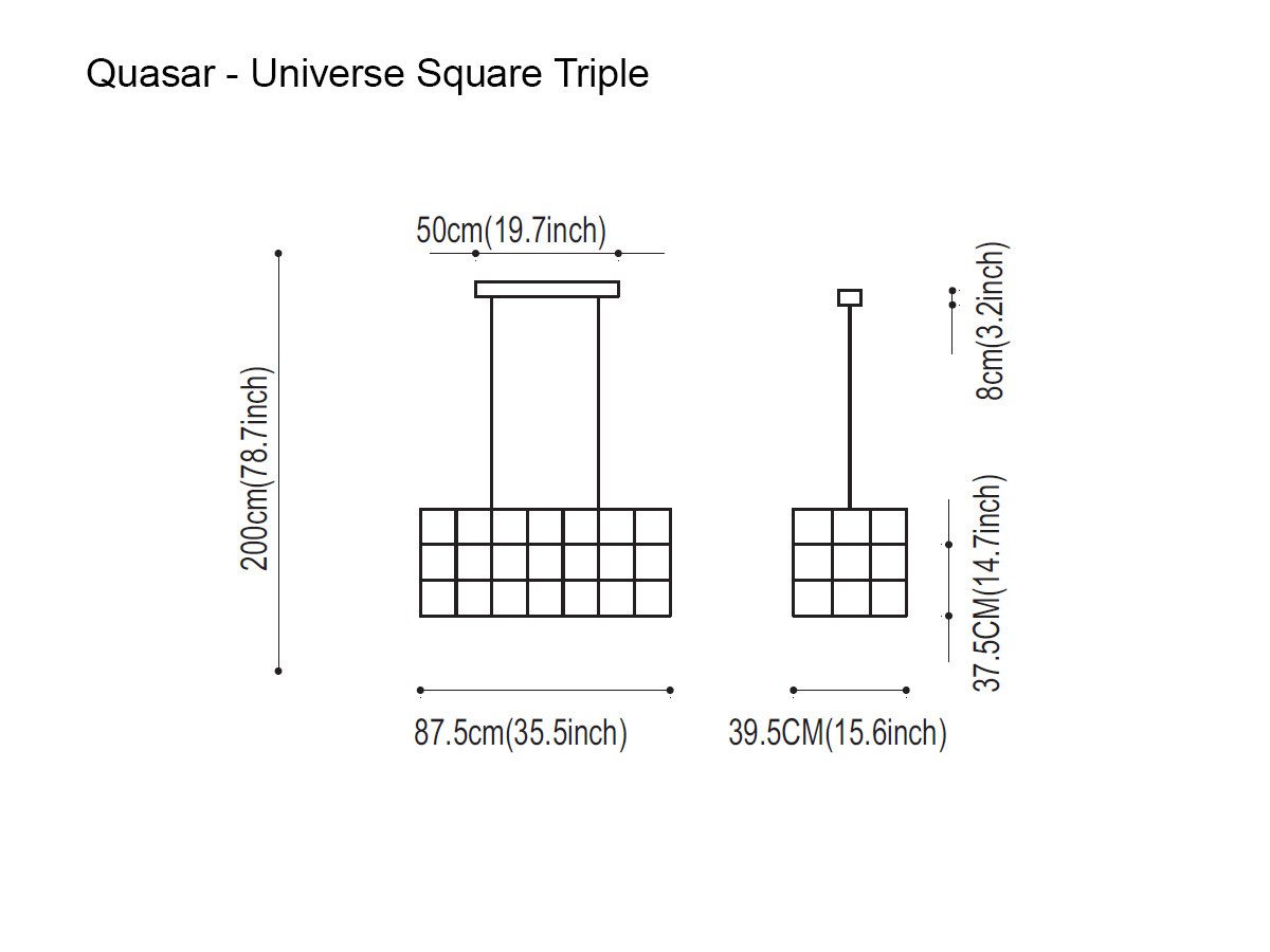 Quasar Universe Square Triple Suspension Lamp