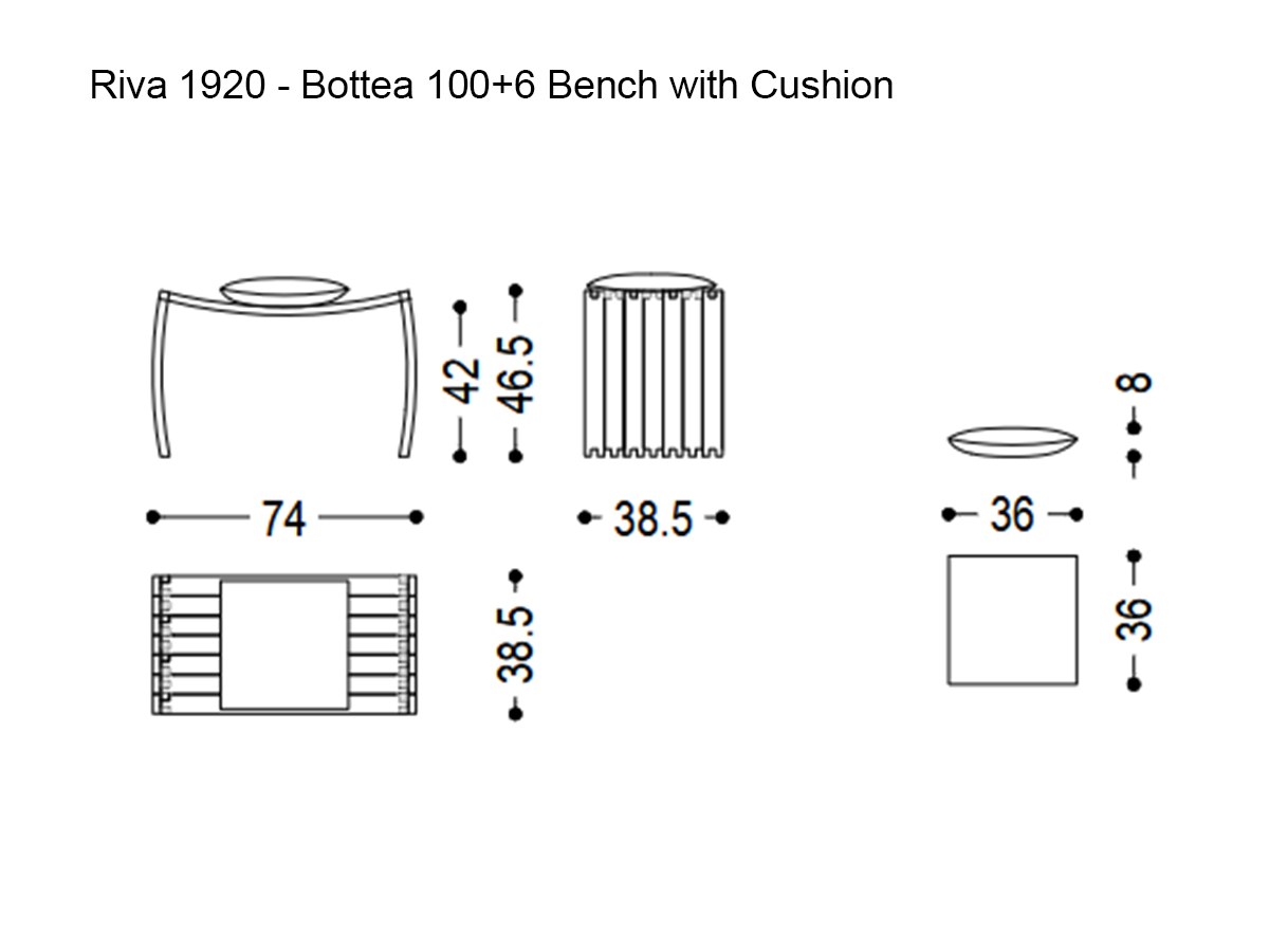 Riva 1920 Bottea 1006 Bench With Cushion D3 Leather Cristal