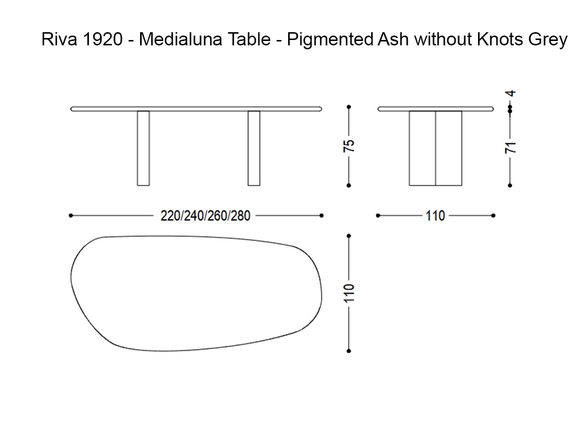 Riva 1920 Medialuna Table Pigmented Ash Without Knots Grey