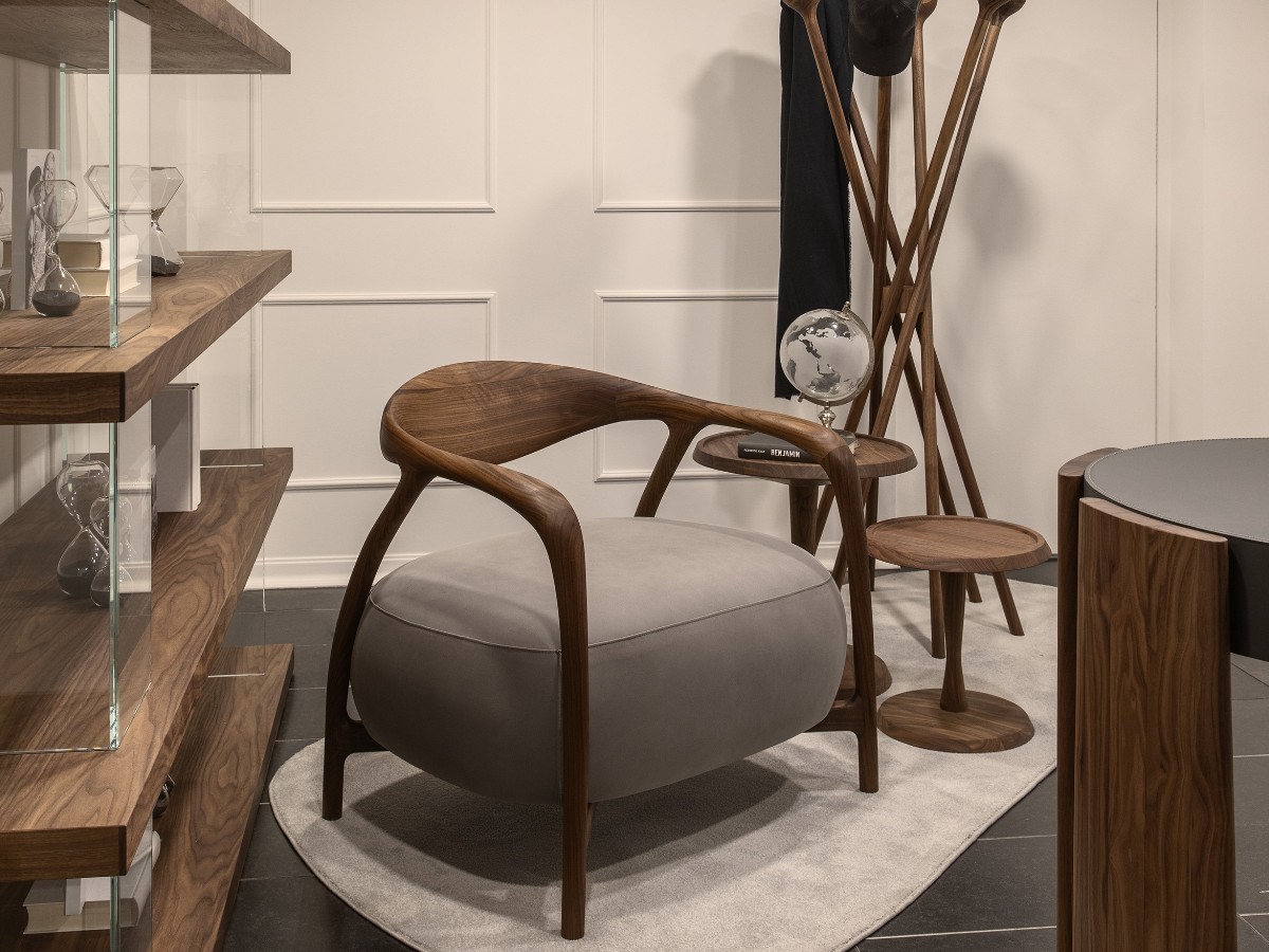 Riva 1920 Pleiadi Armchair D1 Fabric Bouclewalnut Without Knots