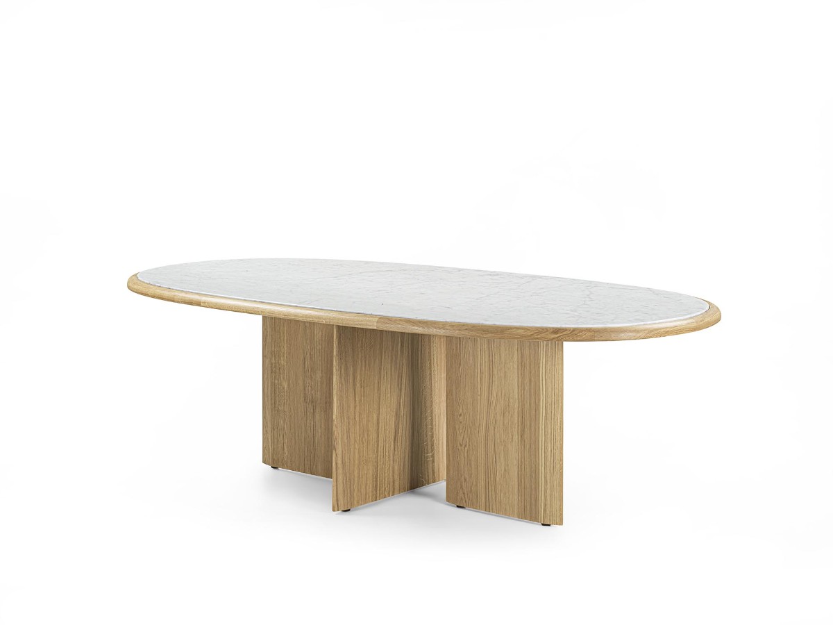 Riva 1920 Suiseki Table Oak Without Knots And Carrara Marble Top
