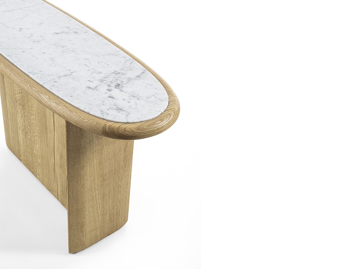 Riva 1920 Suiseki Console Oak Without Knots And Carrara Marble Top