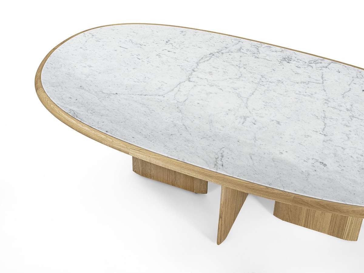 Riva 1920 Suiseki Table Oak Without Knots And Carrara Marble Top
