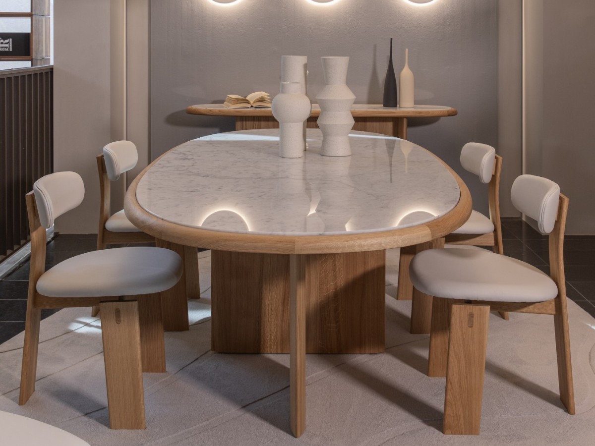 Riva 1920 Suiseki Table Oak Without Knots And Carrara Marble Top
