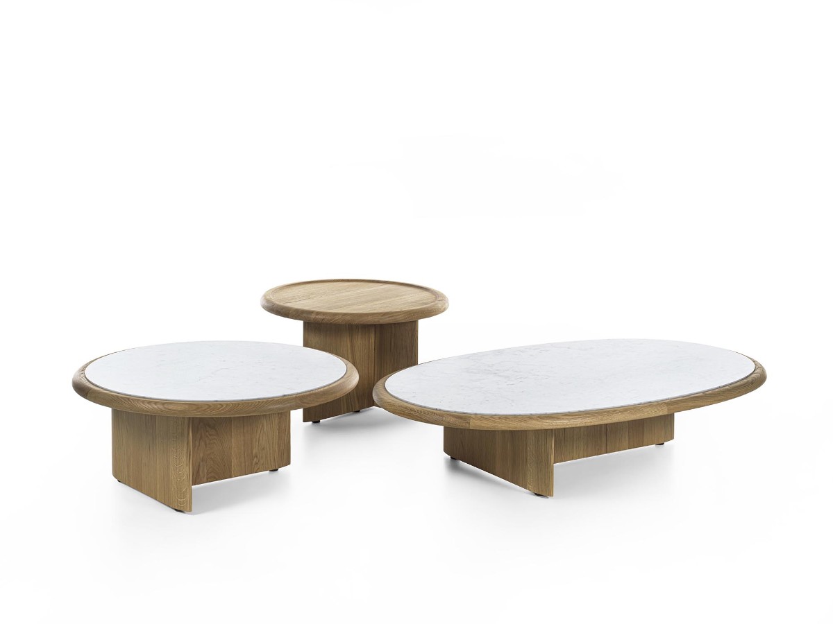 Riva 1920 Suiseki Side Table O 90 Cm Oak Without Knots And Carrara Marble Top