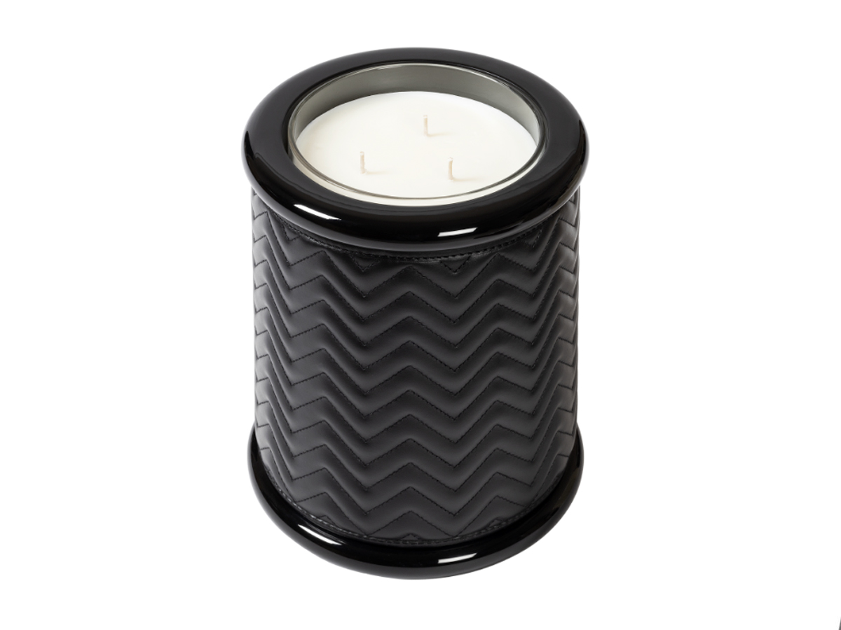 Подсвечник Riviere Maia Herringbone Leather & Lacquer