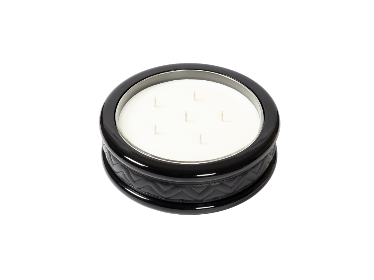 Подсвечник Riviere Maia Herringbone Leather & Lacquer