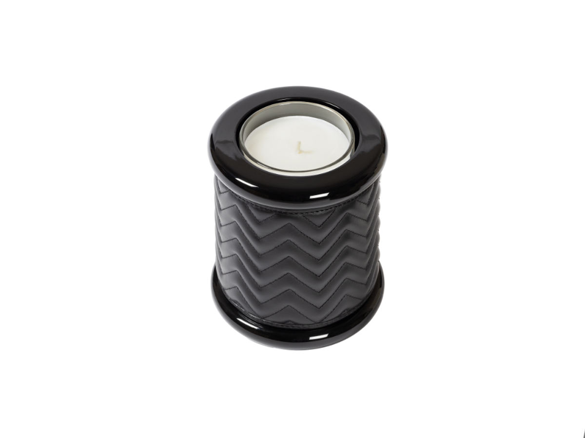 Подсвечник Riviere Maia Herringbone Leather & Lacquer