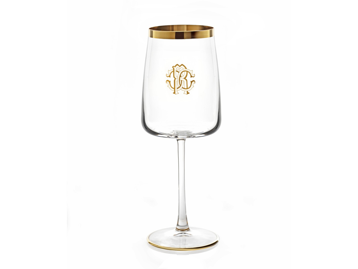 Бокал Roberto Cavalli Home Interiors New Monogram Gold, винный · набор 2