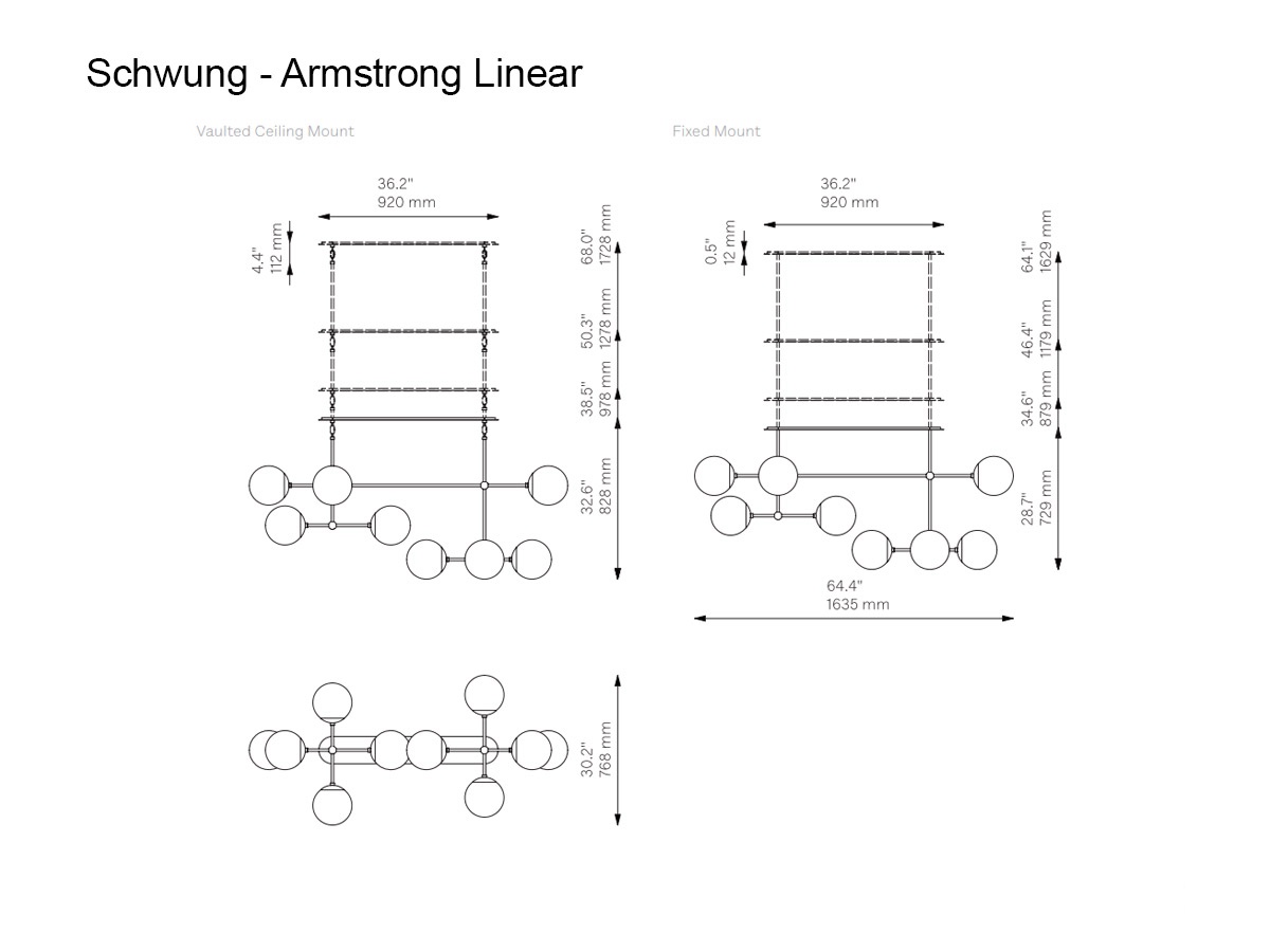 Schwung Armstrong Linear Suspension Lamp Marble Matte Glass
