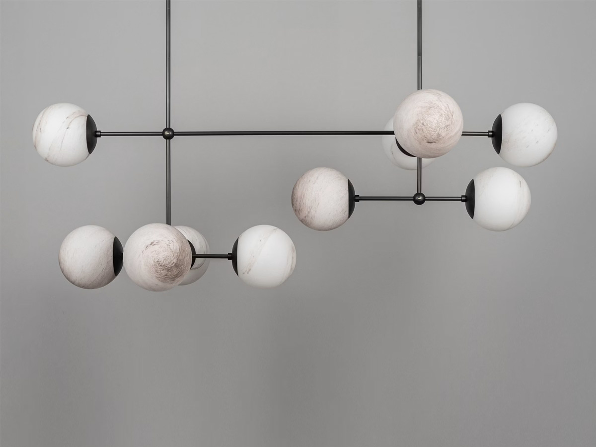 Schwung Armstrong Linear Suspension Lamp Marble Matte Glass