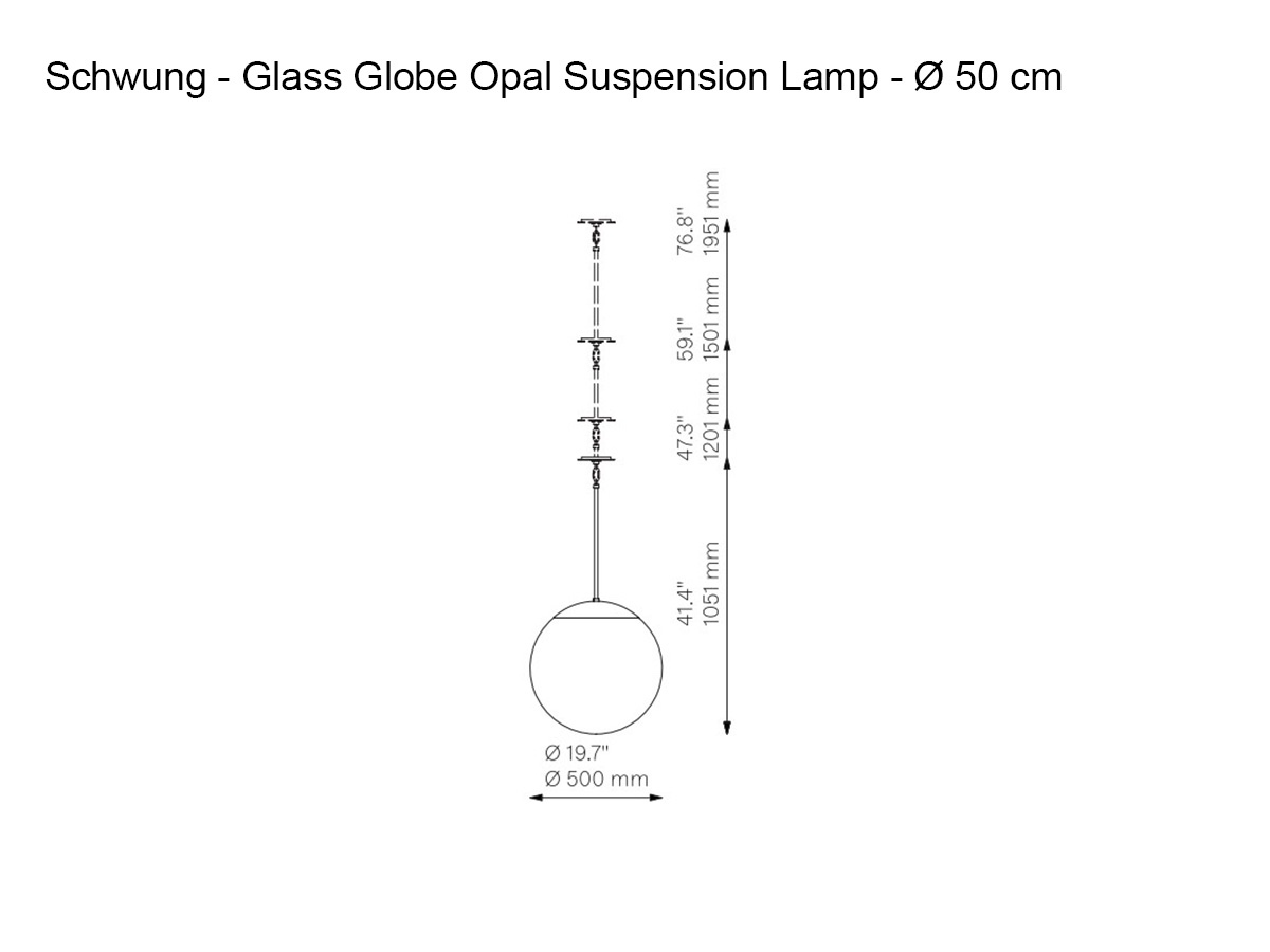 Schwung Glass Globe Opal Suspension Lamp O 50 Cm