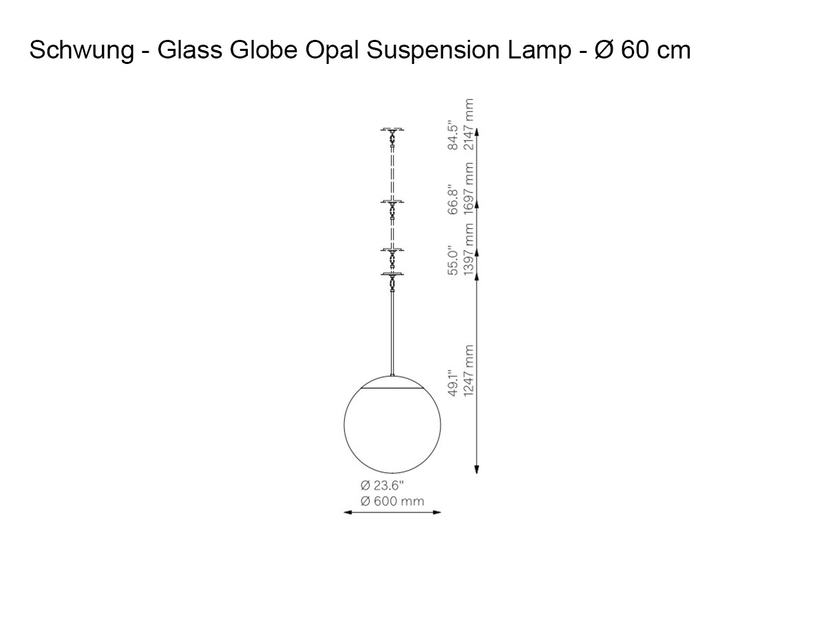 Schwung Glass Globe Opal Suspension Lamp O 60 Cm