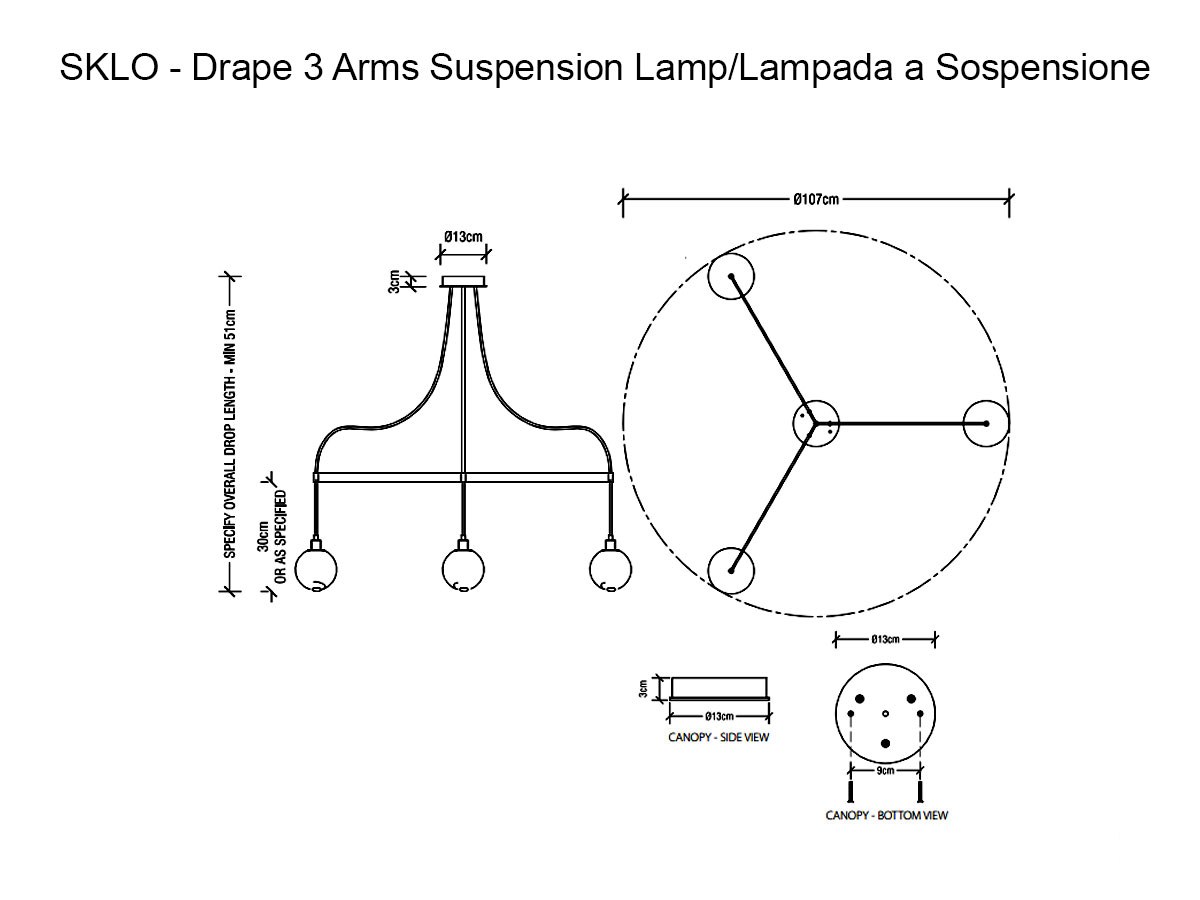 SkLO Drape 3 Arms Suspension Lamp