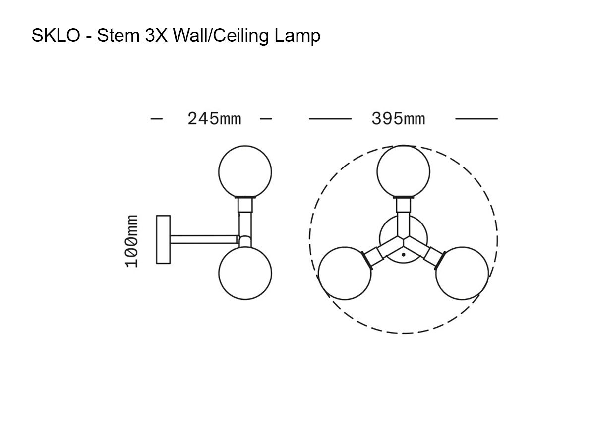 SkLO Stem 3x Wall Ceiling Lamp Brushed Nickel