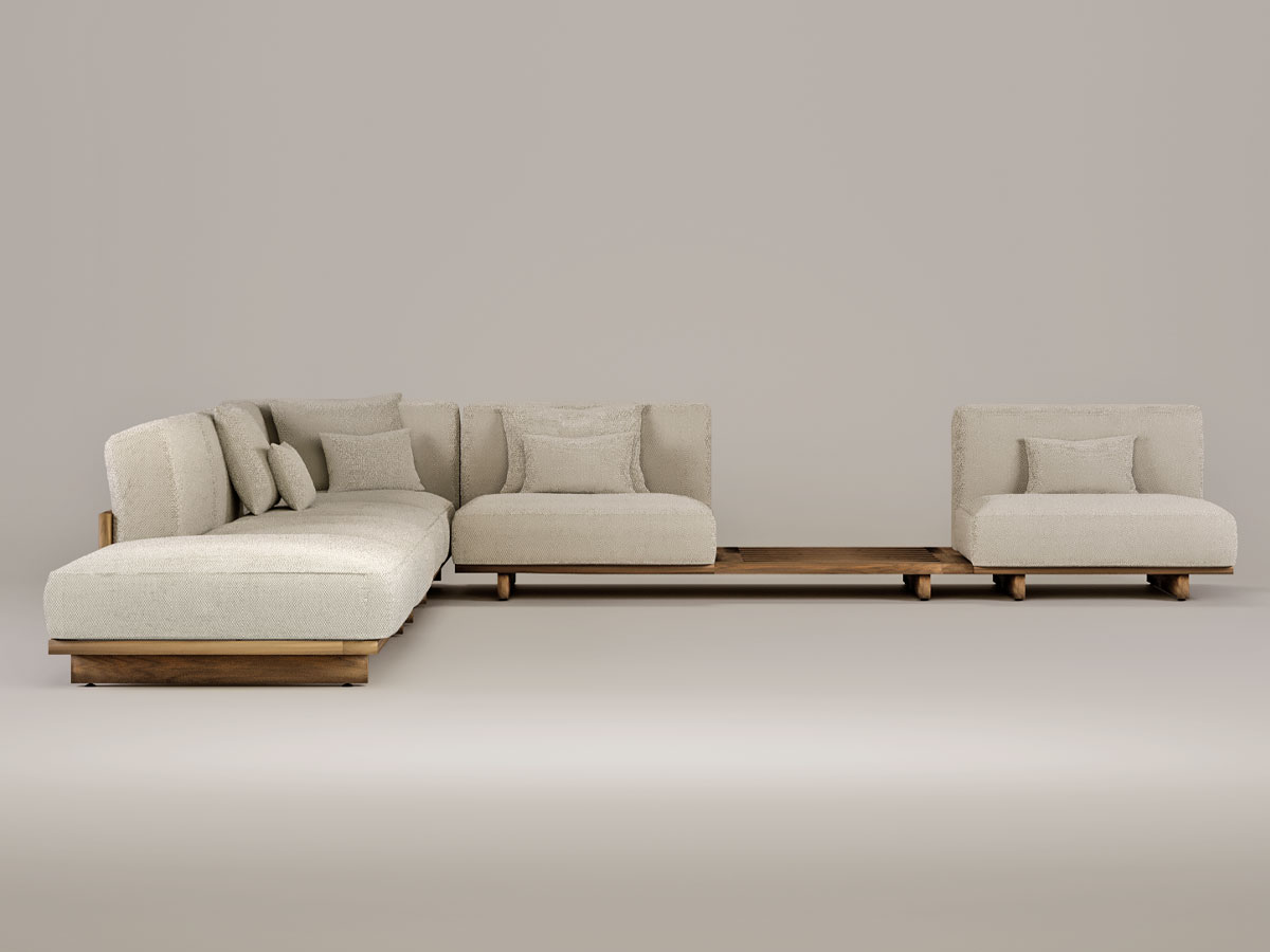 Talenti Argo Wood Sofa Composition Natural Teak White Beige Fabric