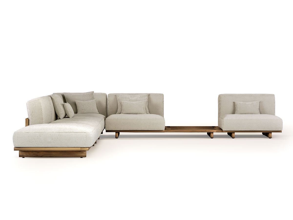 Talenti Argo Wood Sofa Composition Natural Teak White Beige Fabric