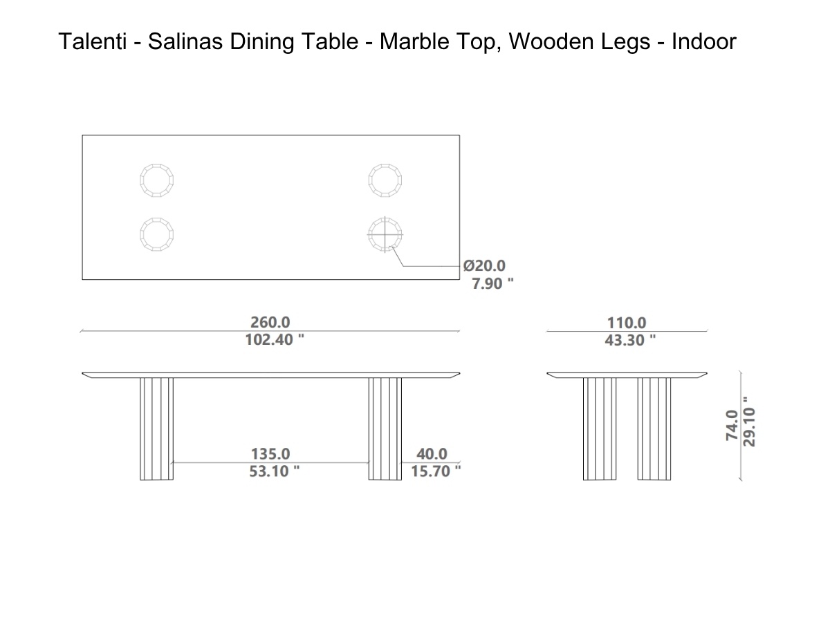 Talenti Salinas Dining Table Marble Top Wooden Legs Indoor