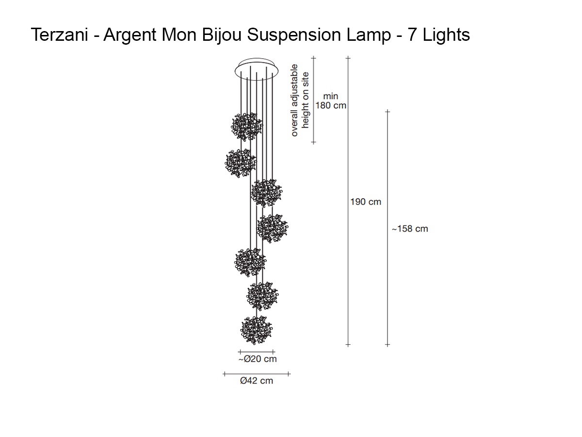 Terzani Argent Mon Bijou Suspension Lamp 7 Lights