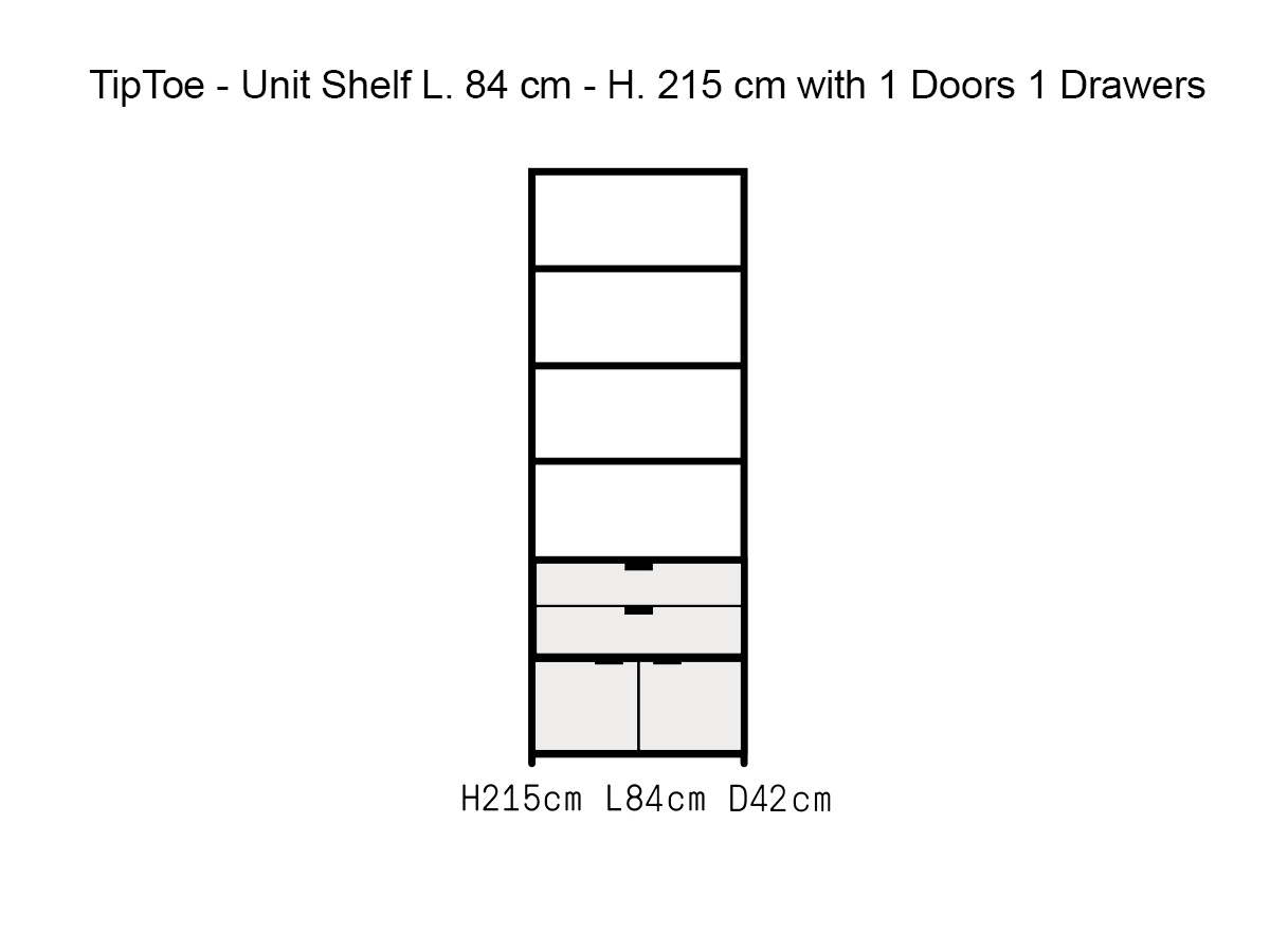 Tiptoe Unit Shelf L 84 Cm H 215 Cm With 1 Doors 1 Drawers