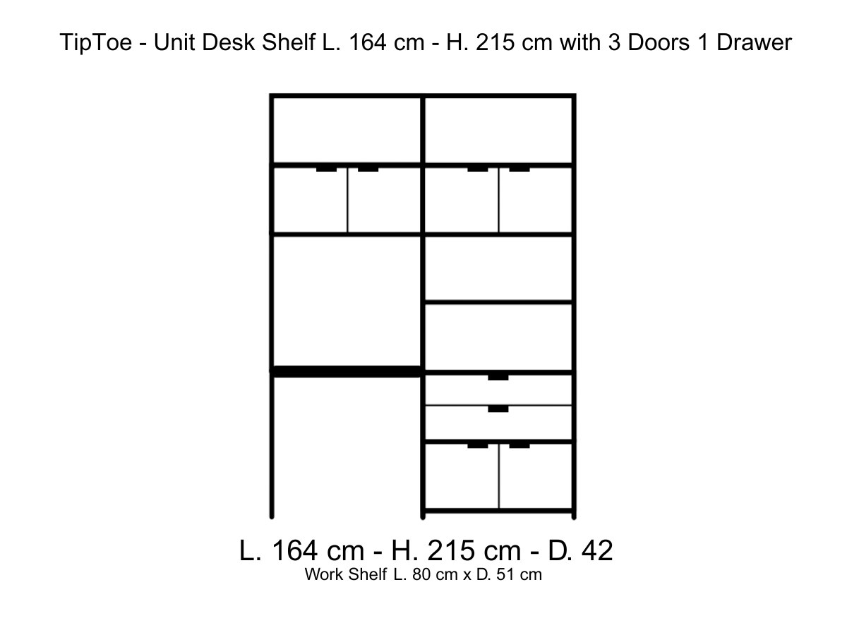 Tiptoe Unit Desk Shelf L 164 Cm H 215 Cm With 3 Doors 1 Drawer