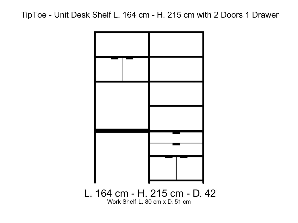Tiptoe Unit Desk Shelf L 164 Cm H 215 Cm With 2 Doors 1 Drawer