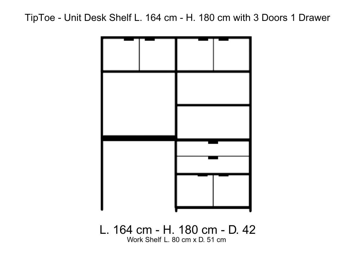Tiptoe Unit Desk Shelf L 164 Cm H 180 Cm With 3 Doors 1 Drawer