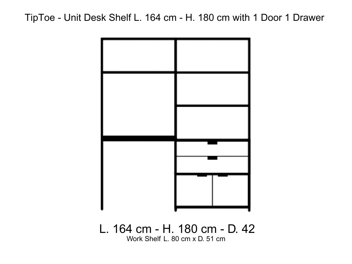 Tiptoe Unit Desk Shelf L 164 Cm H 180 Cm With 1 Door 1 Drawer